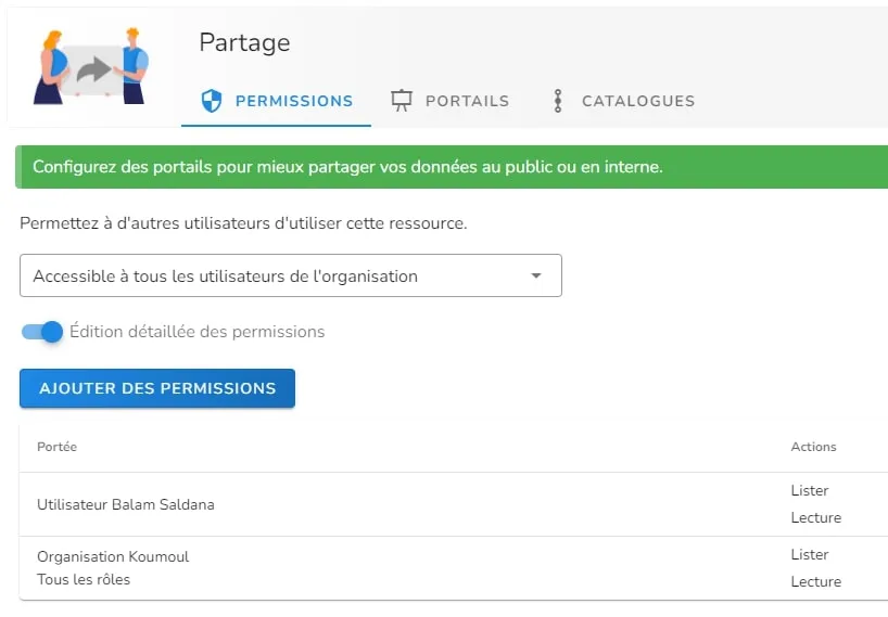 Permissions avancées d'un jeu de données