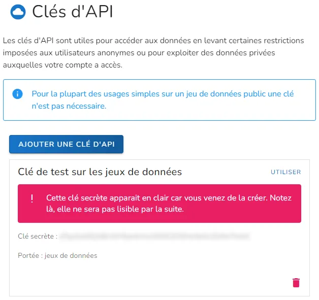 Clé d'API en clair
