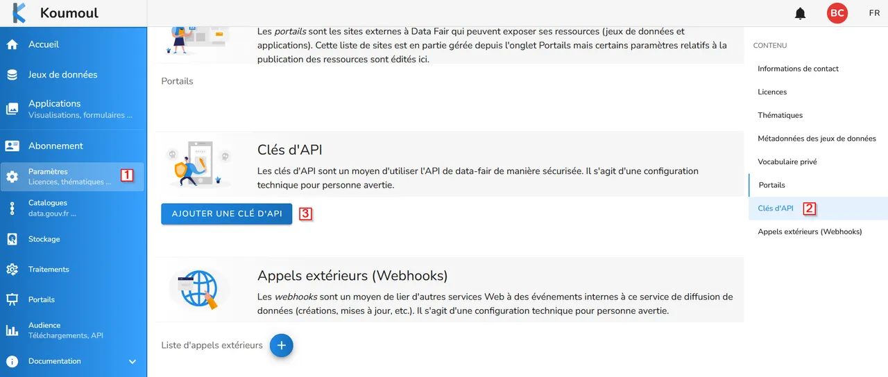 Ajout d'une clé d'API