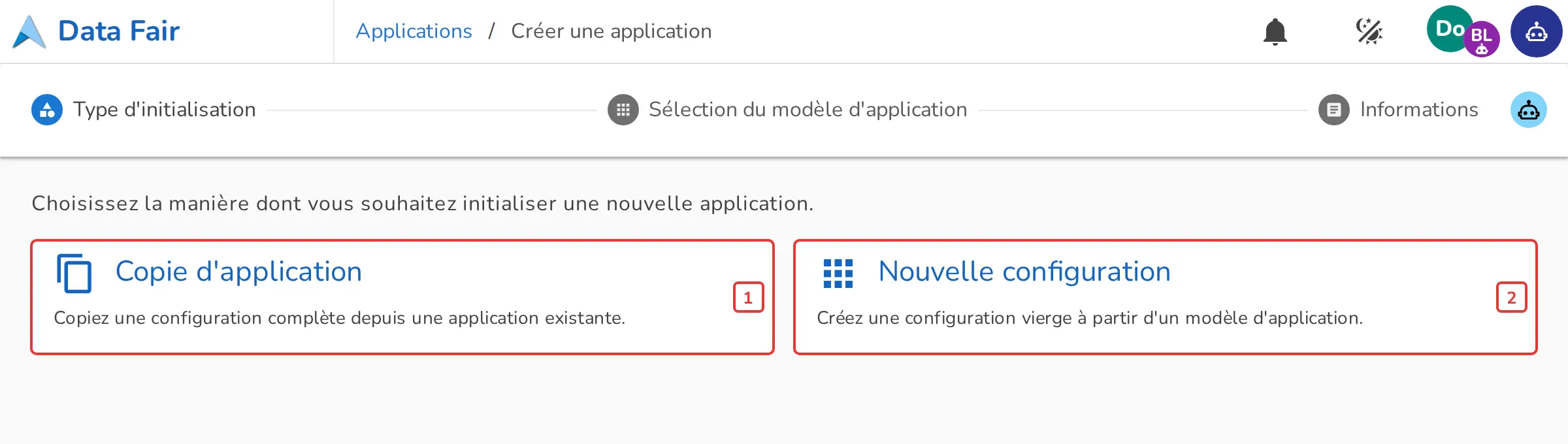 Choix du type d'initialisation d'une nouvelle visualisation