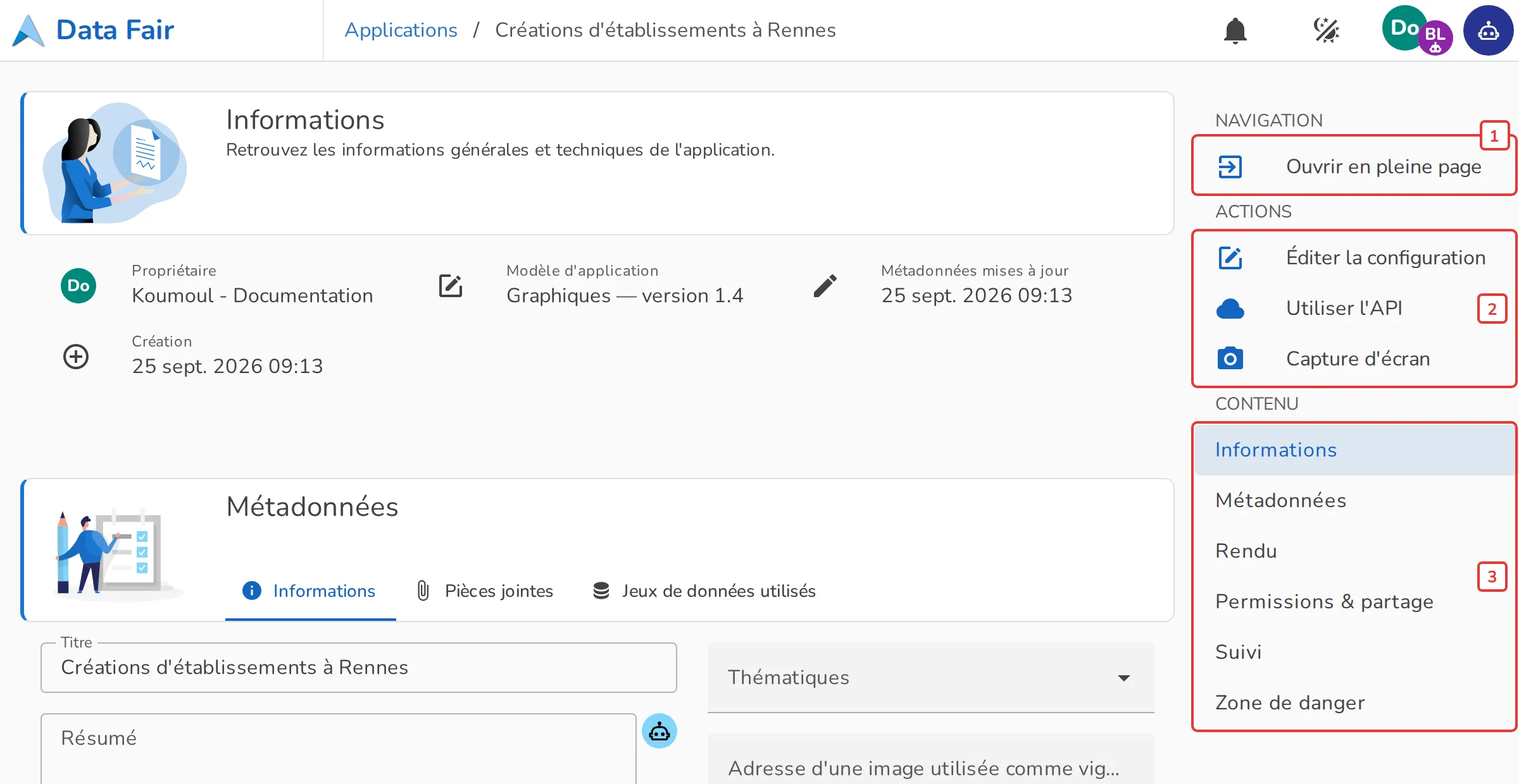 Page d'une visualisation dans le back-office