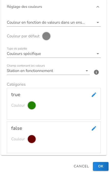 Choisissez les couleurs pour les valeurs « true » et « false »