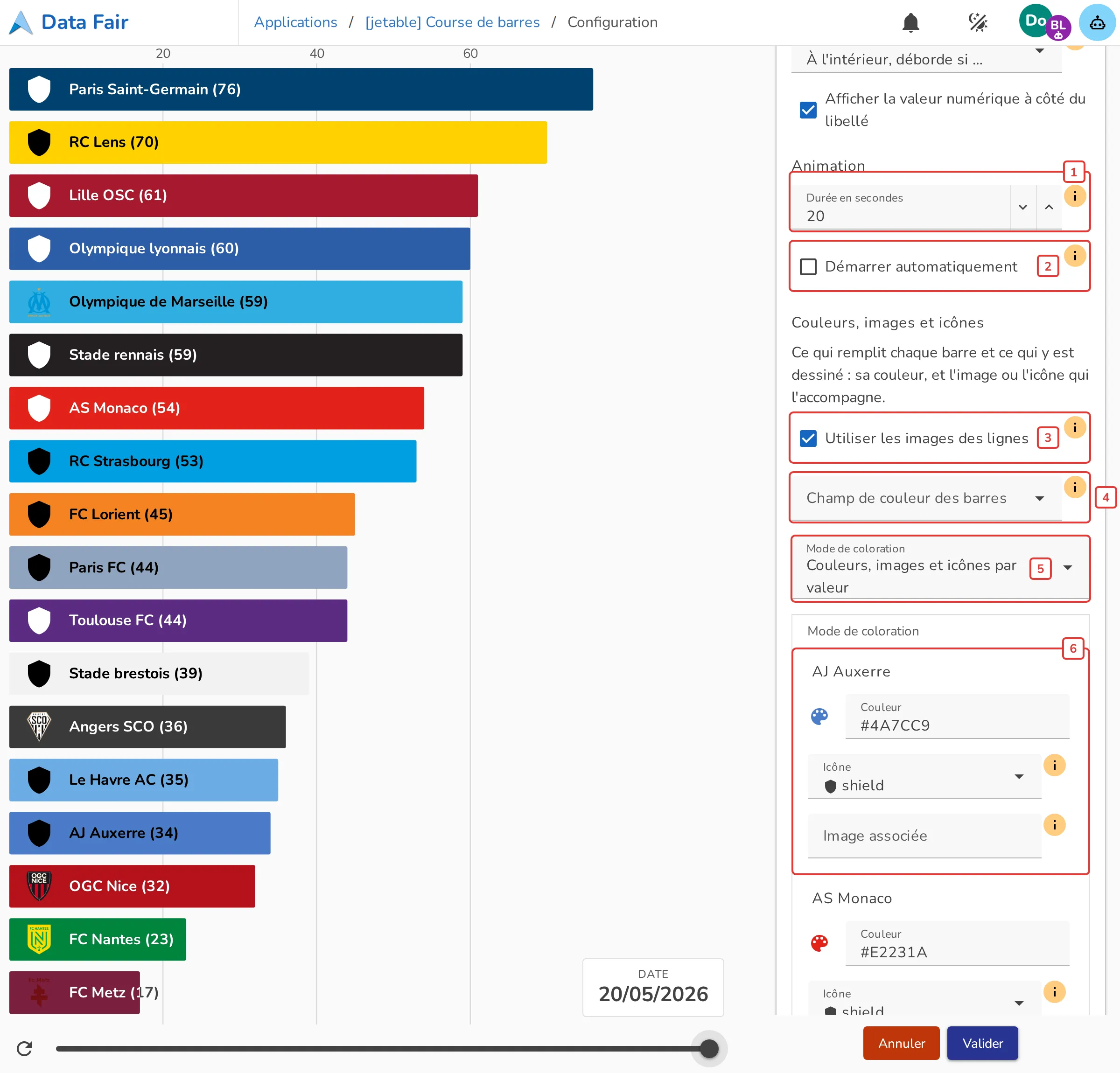 Animation et couleurs dans la configuration