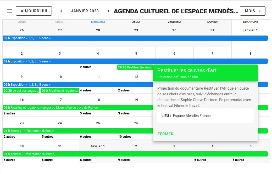 Exemple de fiche d'évènement