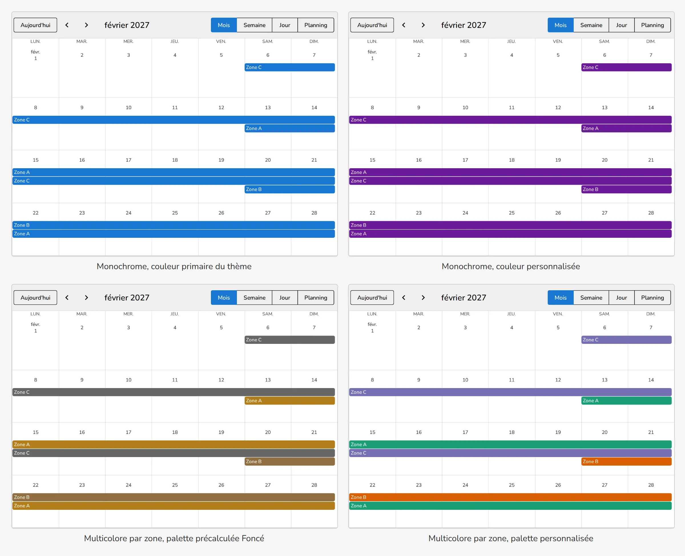 Les modes de couleurs du Calendrier