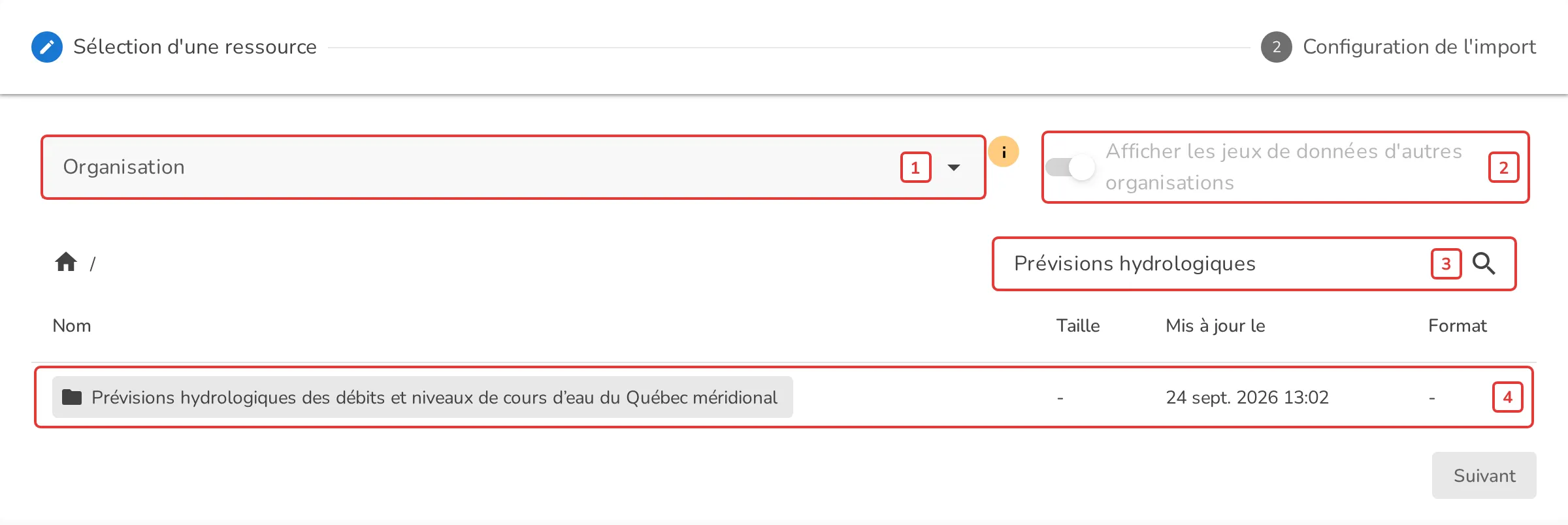 Sélection d’un jeu de données CKAN