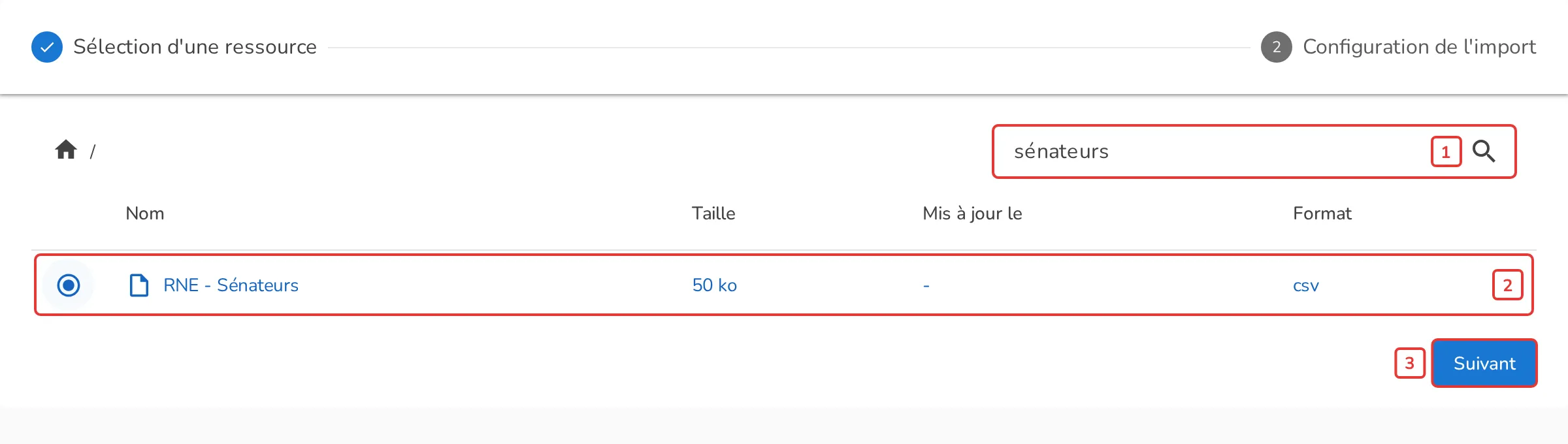 Sélection d'un jeu de données distant