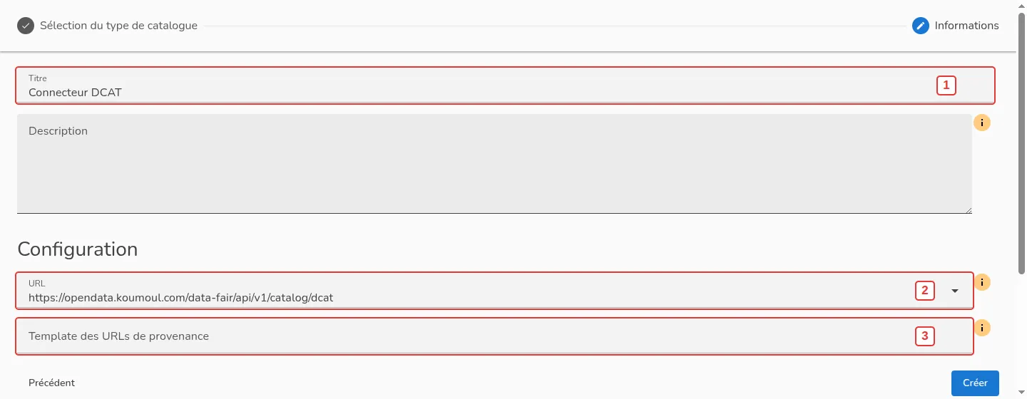 Configuration du connecteur DCAT