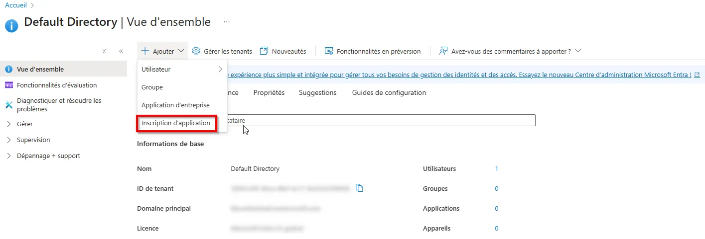 Inscription d'application