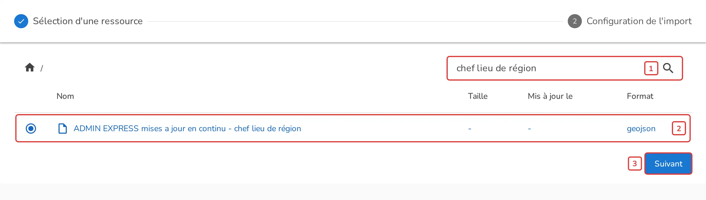 Sélection d’une couche WFS