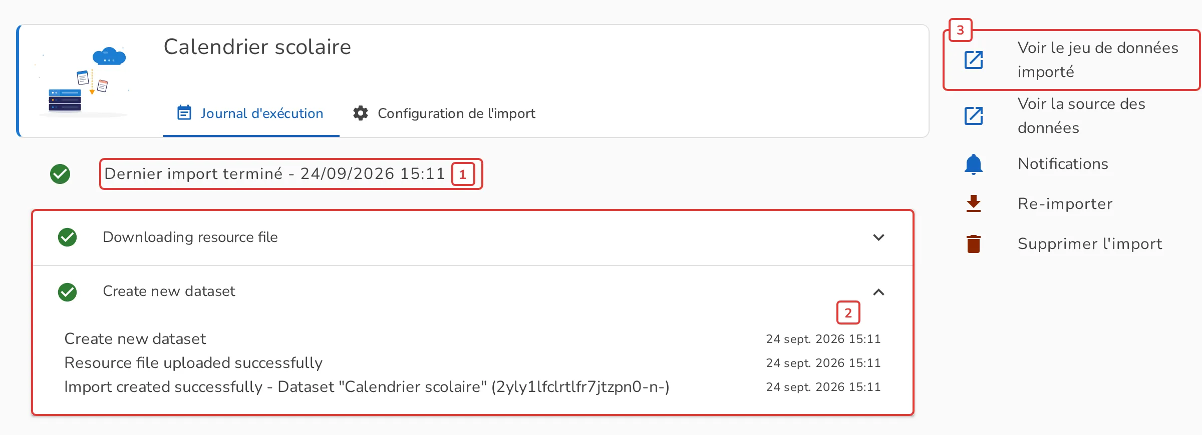 Journal d'exécution d'un import