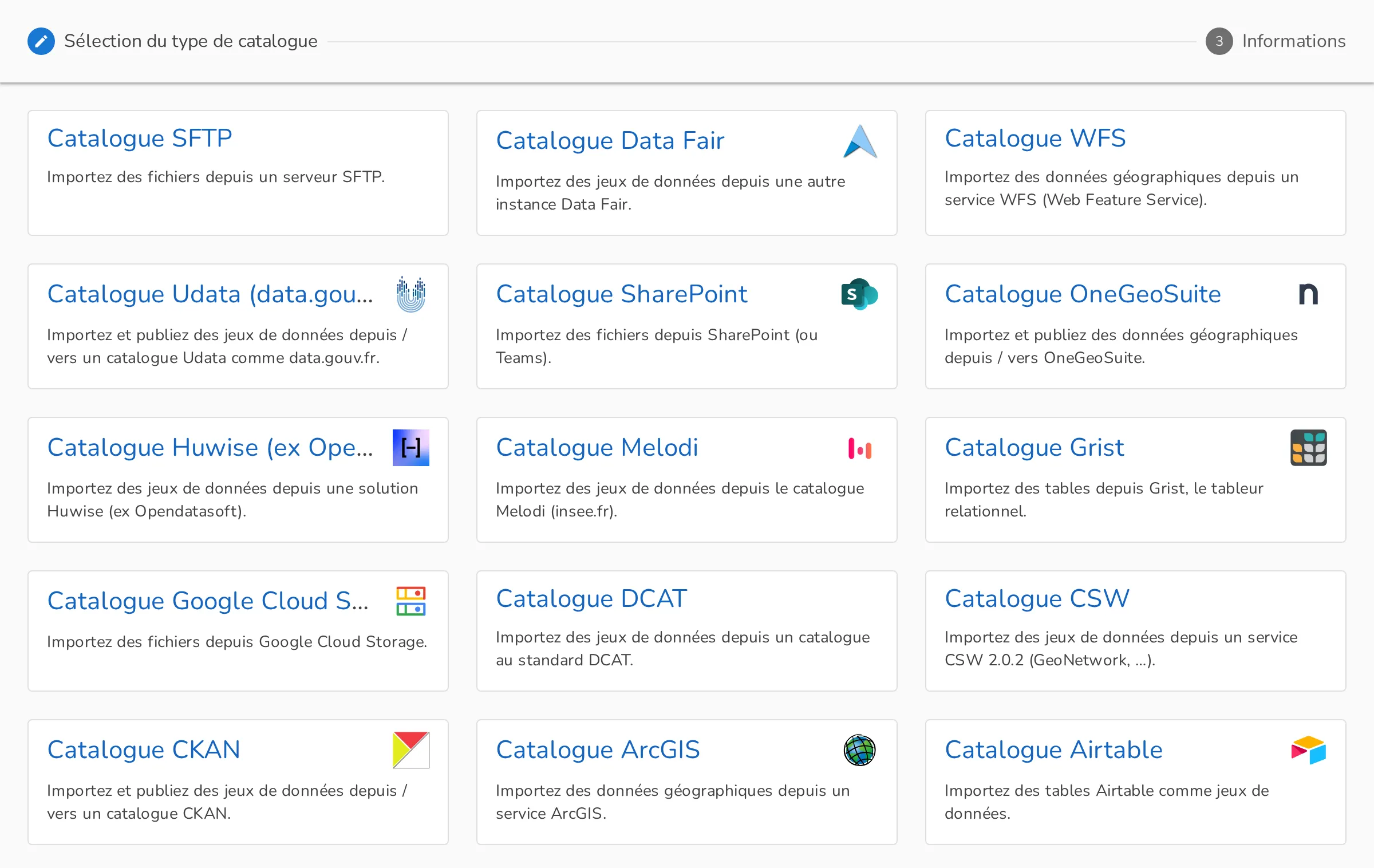 Sélection du type de catalogue