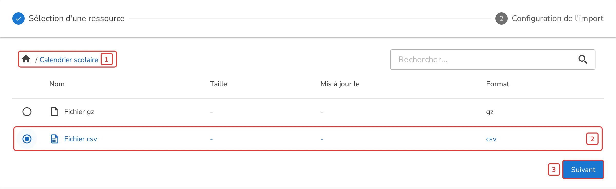 Sélection d'une ressource distante