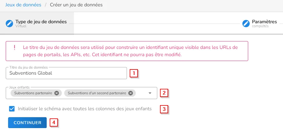 Etapes pour créer un jeu de données virtuel avec des jeu de données enfants