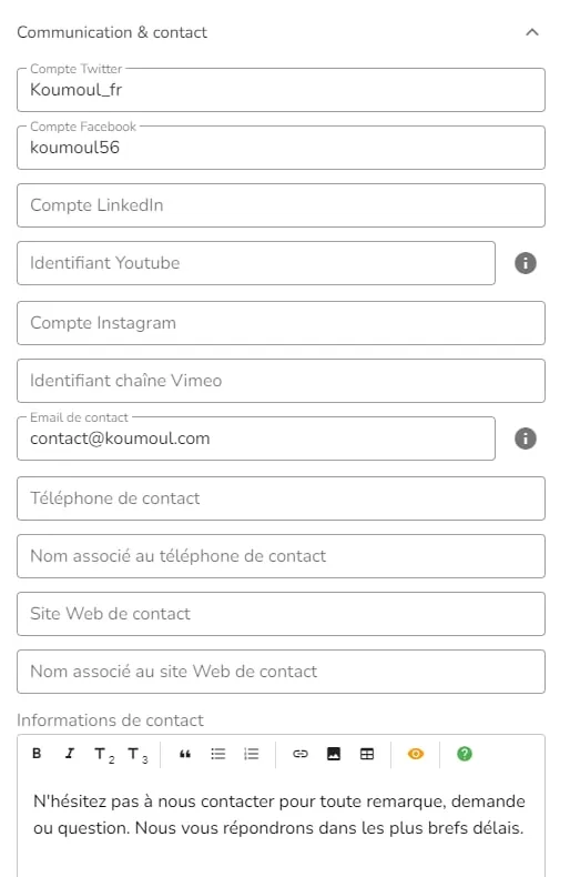 Renseignez vos réseaux sociaux pour qu'ils apparaissent sur le portail