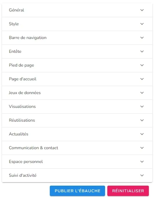 Menu de configuration d'un portail