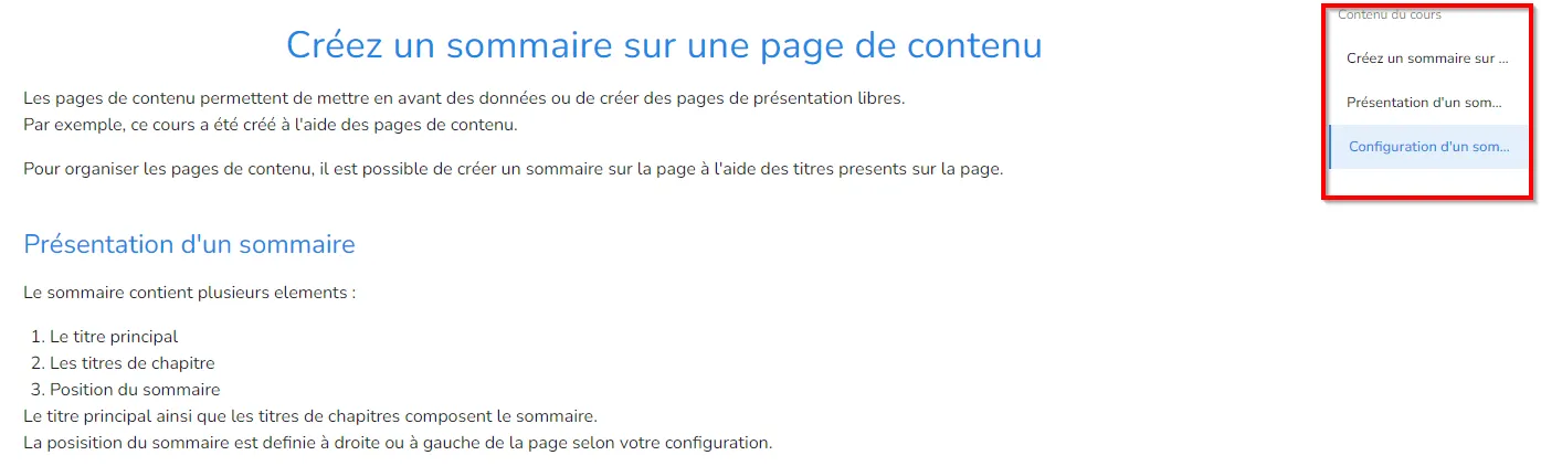 Sommaire d'une page