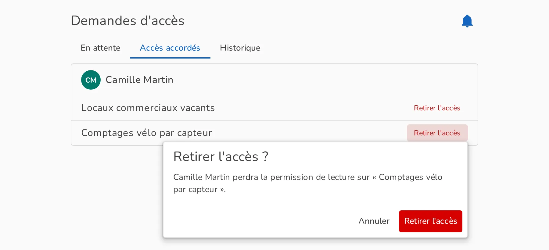 Retrait d'un accès accordé