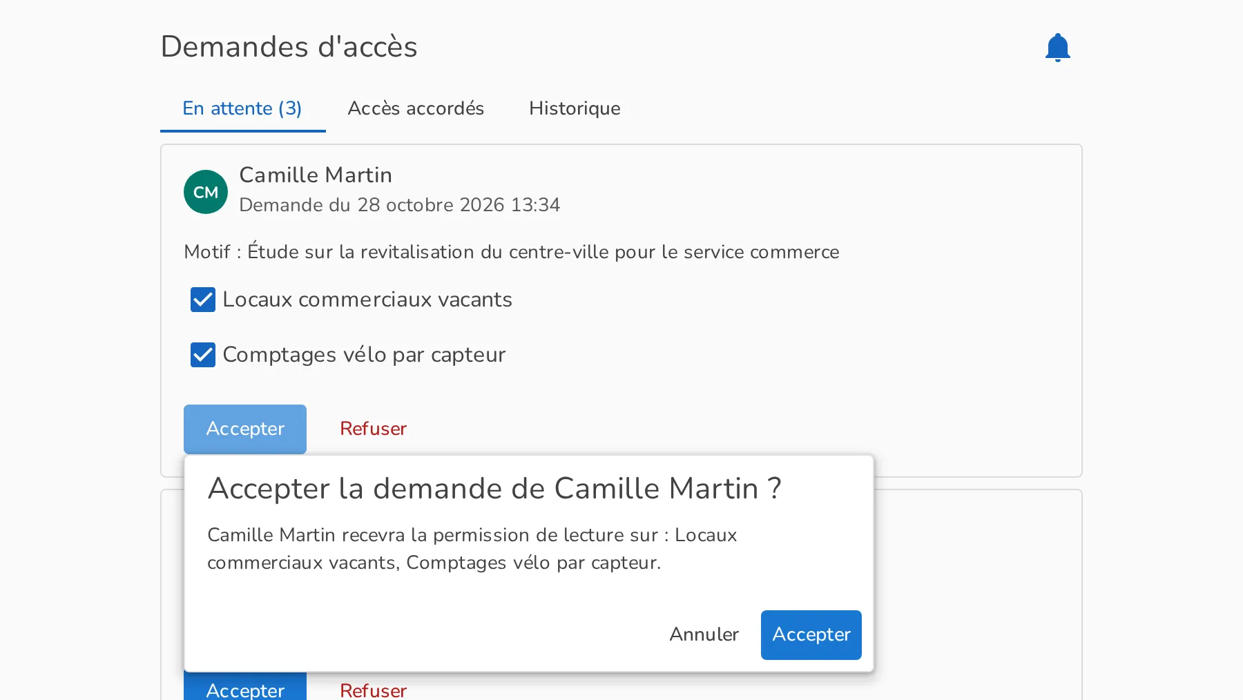 Confirmation de l'acceptation d'une demande