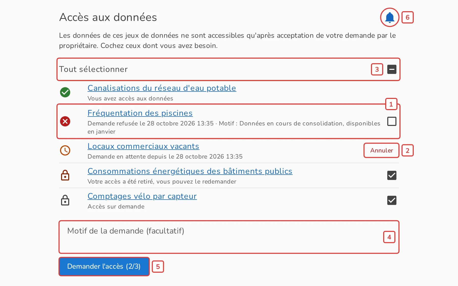 Vue demandeur de l'application Demandes d'accès
