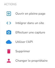 Boutons d'actions de la visualisation