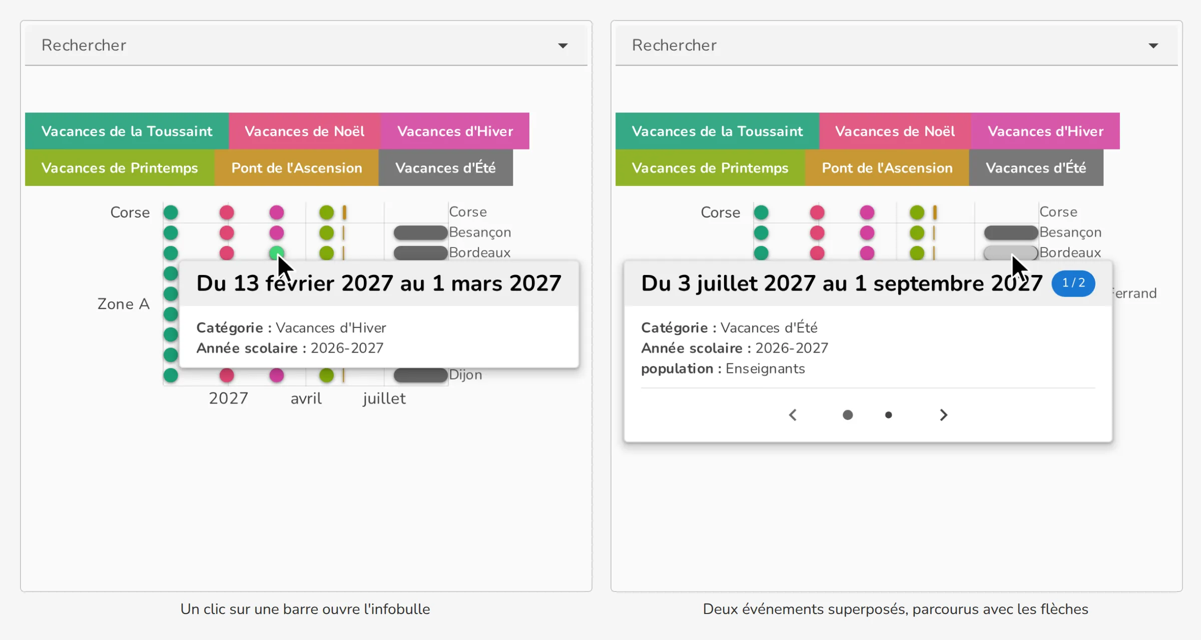 Infobulle d'une période de vacances