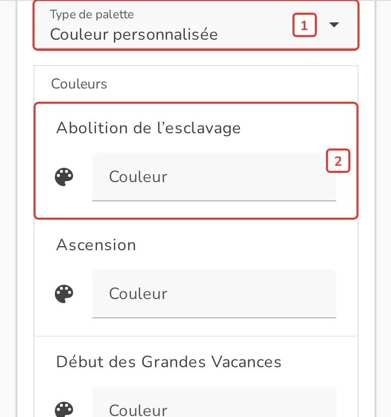 Couleurs personnalisées des catégories