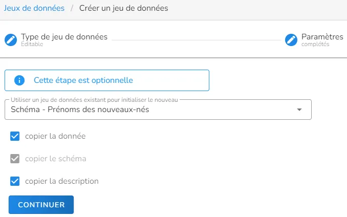 Copiez le schéma, les données, la description d'un jeu de données présent sur la plateforme