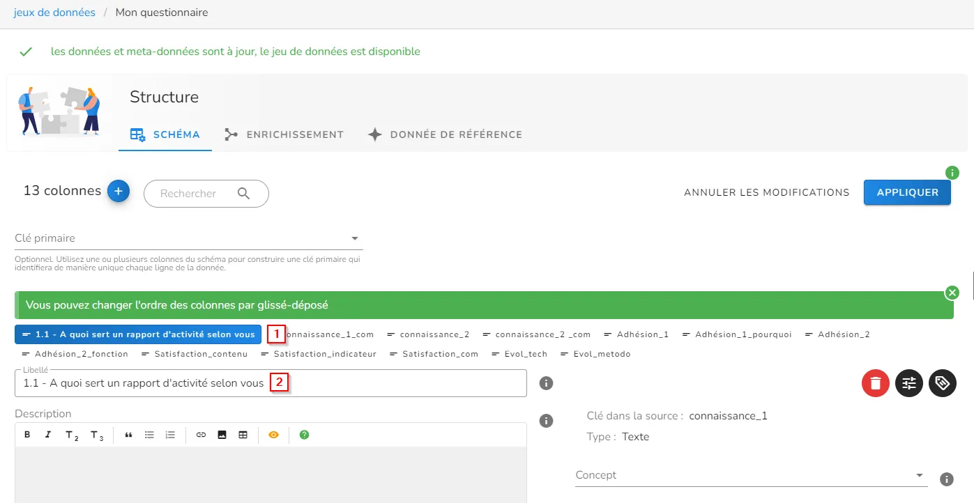 Modification du libellé d'une colonne