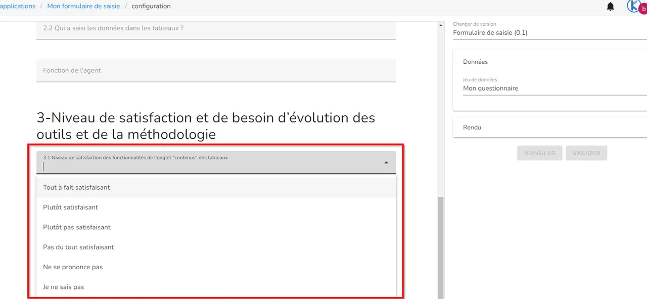 Choix de valeurs dans le formulaire
