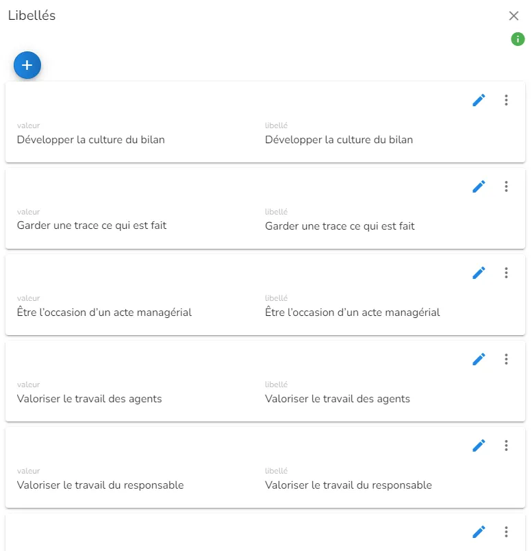 Liste des libellés de valeurs