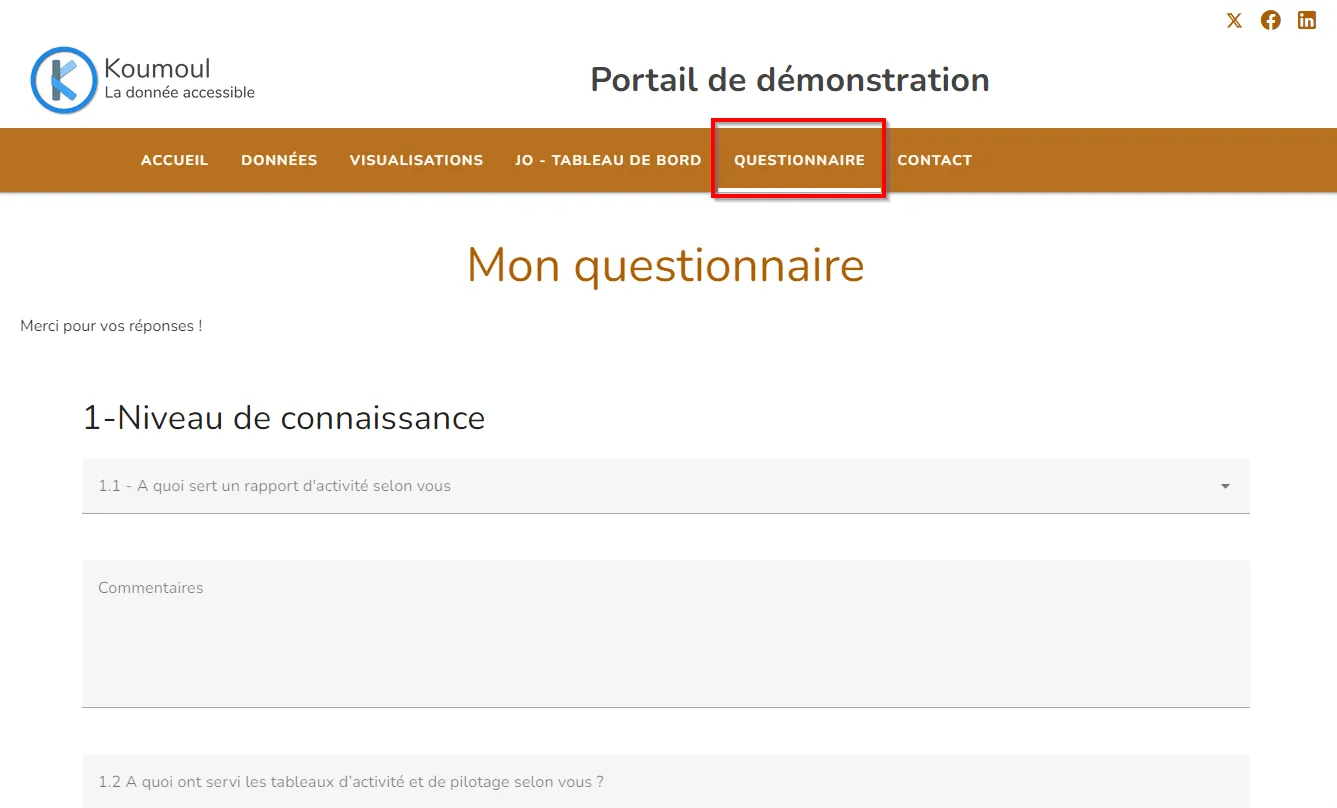 Questionnaire dans un portail