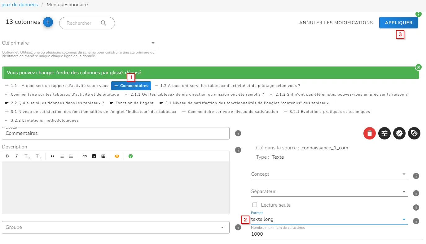 Modification du format d'une colonne