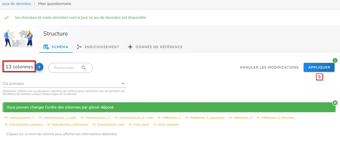 Schéma du jeu de données éditable avec toutes les colonnes