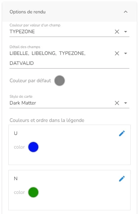 Options de rendu de la visualisation