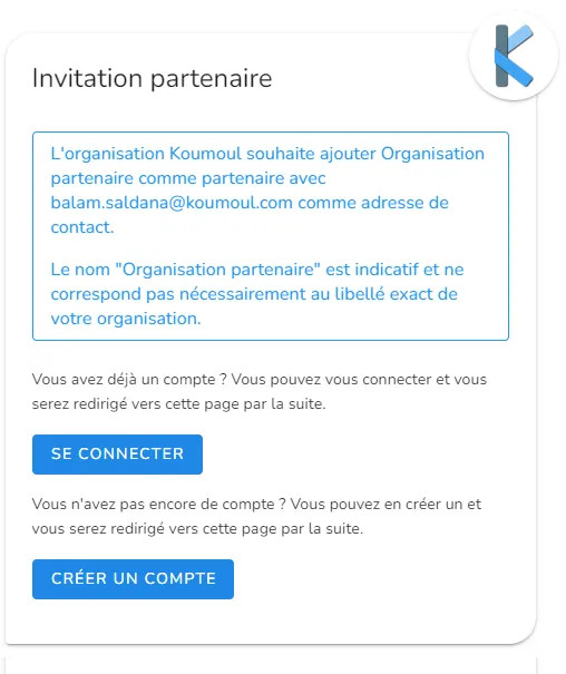Invitation reçue par le partenaire