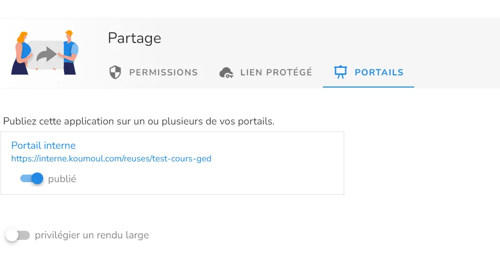 Section « partage » de l'application GED