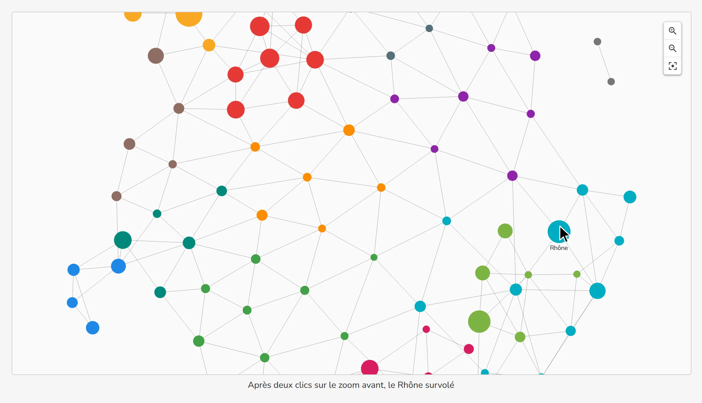 Le graphe agrandi, un nœud survolé
