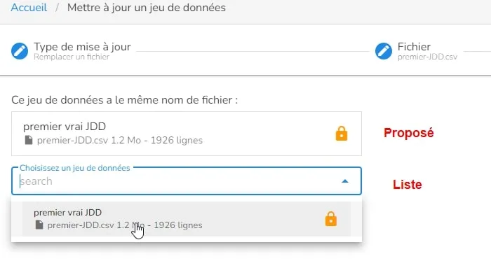 Mise à jour d'un jeu de données