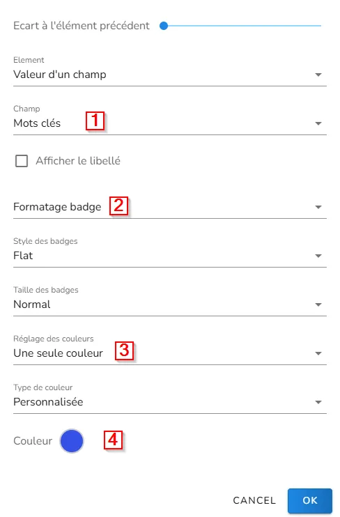 Configuration des mots clés