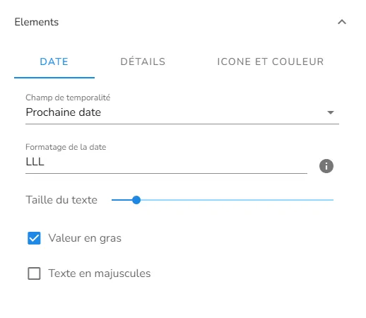 Section Date des éléments