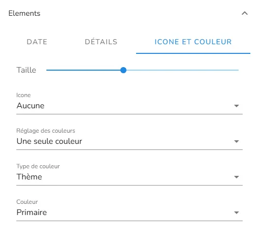Configuration des icones et couleurs