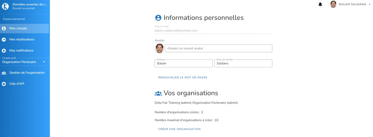 Compte personnel sur un portail