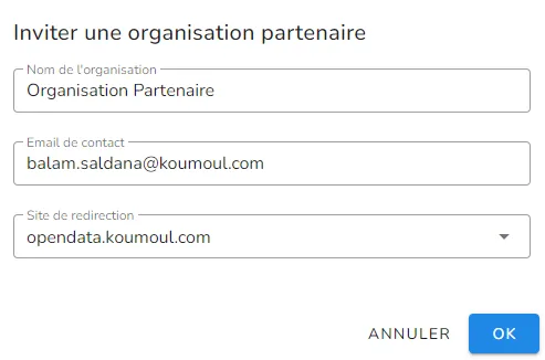 Invitation d'une organisation partenaire