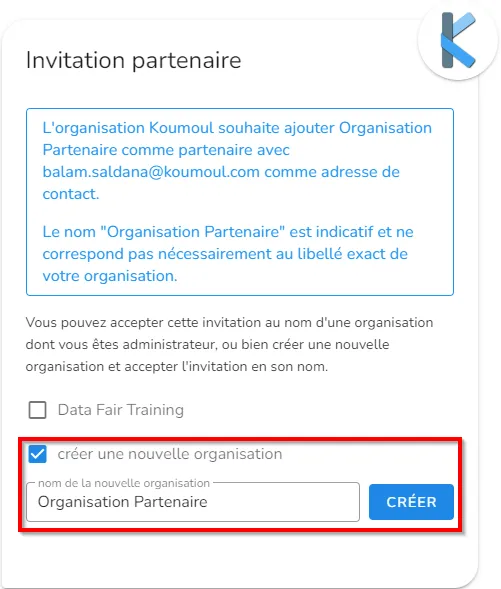 Création de l'organisation