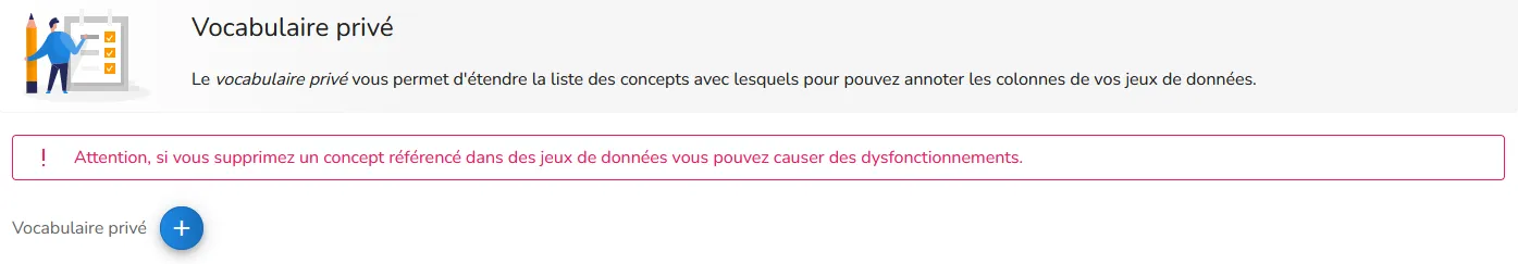 Créez un concept à l'aide du bouton plus (+) du vocabulaire privé