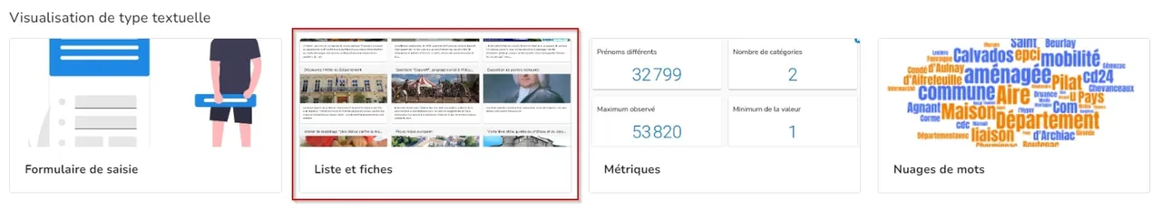 Liste des visualisations de type texte