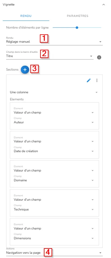 Configuration de la section « Vignette »