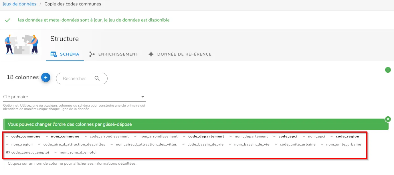 Schéma du jeu de données éditable
