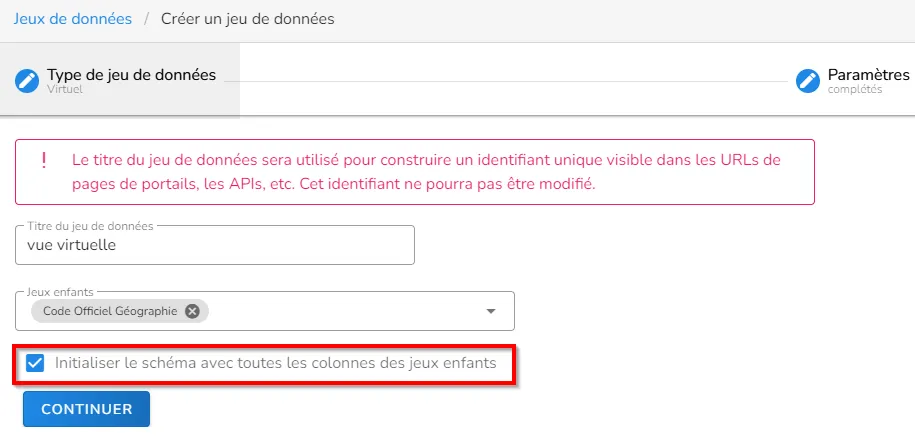 Création d'un jeu de données virtuel avec schéma équivalent